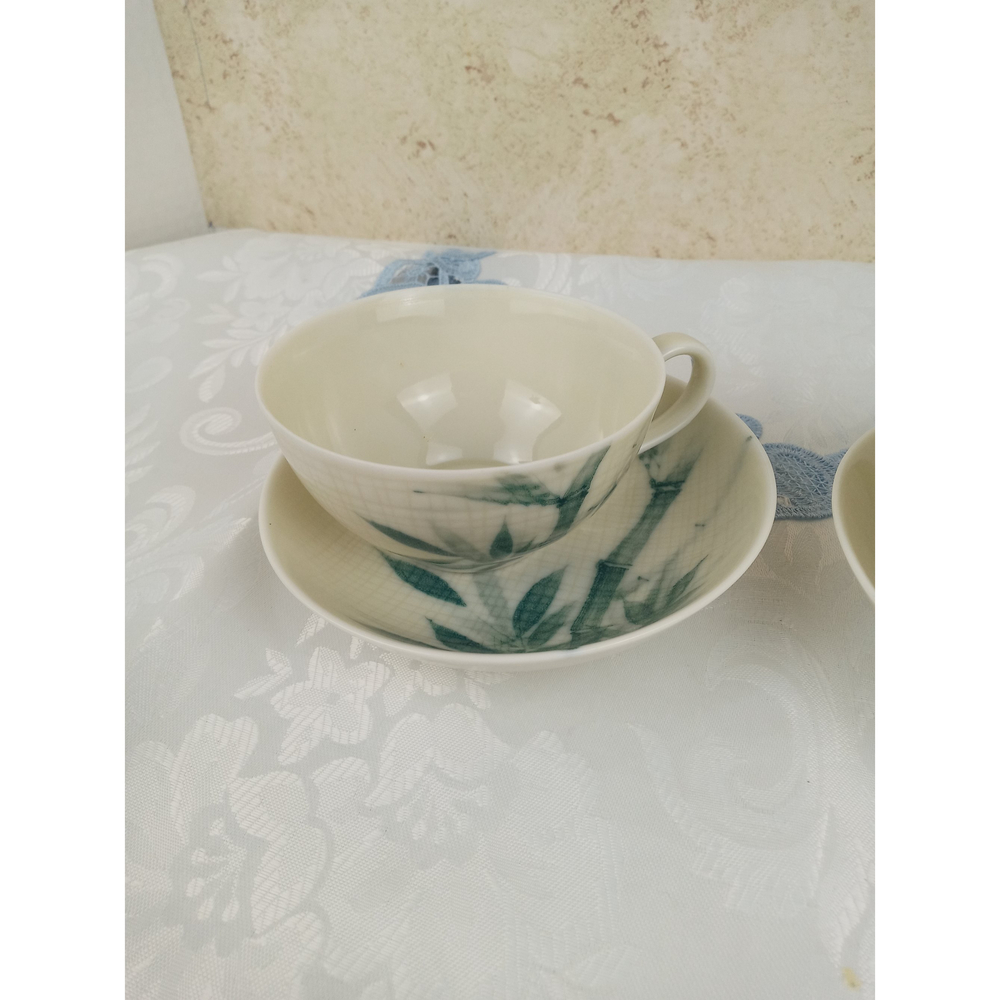 Texture China Co Bamboo Pattern Cup and Bowl Set Green & Eggshell